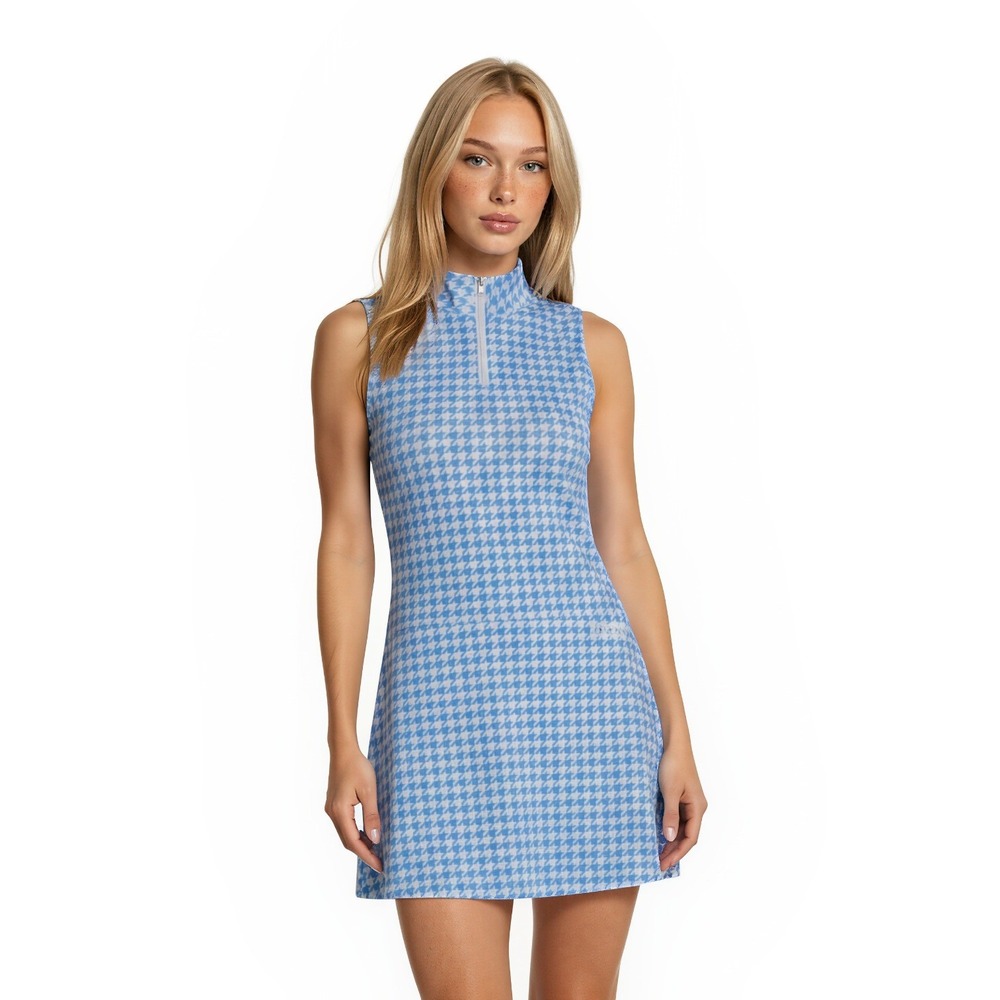 NEW Kandy Golf Dress Women's Size Small Blue White Houndstooth Quarter Zip